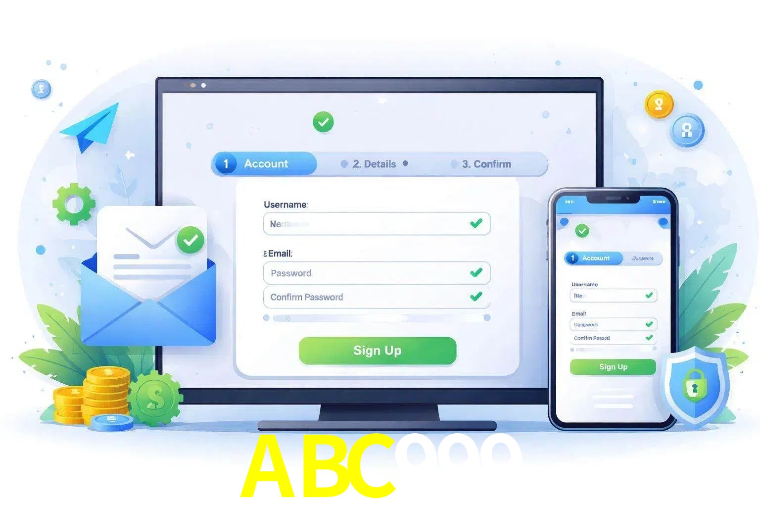 Registro de nuevo usuario y configuración de cuenta ABC999
